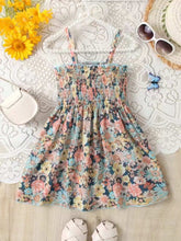 1pc Little Girls' Casual Floral Print Spaghetti Strap Dress, Summer